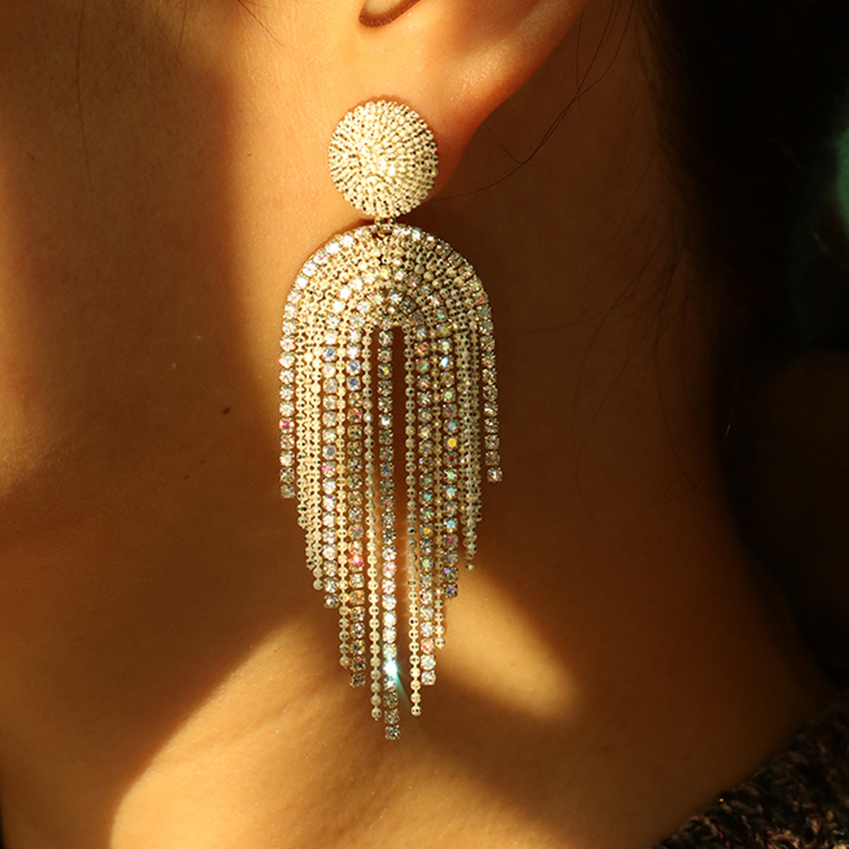 Wholesale Beaded Tassels Inlaid Zircon Earrings